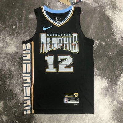 NBA 12 Morant Grizzlies 22-23 city Maillot noir imprimé